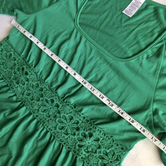 Women Green Summer A-Line Square Neck Embroidered Smocked Waist Dress Size Small - Picture 4 of 7